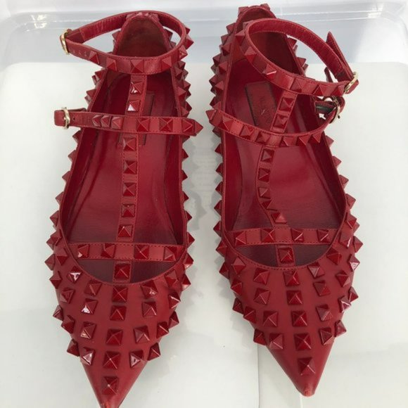 Valentino Red Rockstud Fully Studded Caged Pointed Toe Flats 37.5 - Picture 3 of 7